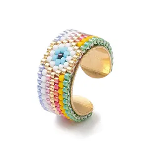 Glass Seed Beaded Evil Eye Open Cuff Rings