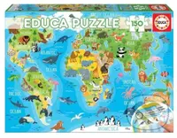 Mapa se zvířaty světa - puzzle z kategorie Naučné puzzle