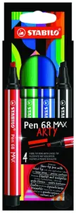Prémiová vláknová fixka s hrubým klinovým hrotom - STABILO Pen 68 MAX - ARTY - 4 ks sada