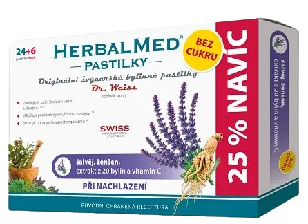 HERBALMED Šalvěj-ženšen bez cukru 30 pastilek