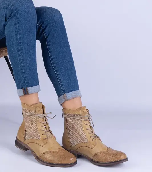 Gemre Yellow lacy flat ankle boots Reeves