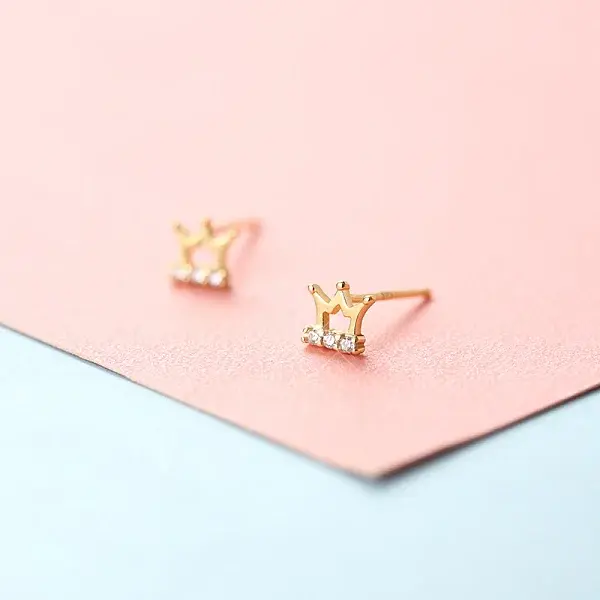 Brass Micro Pave Clear Cubic Zirconia Stud Earrings