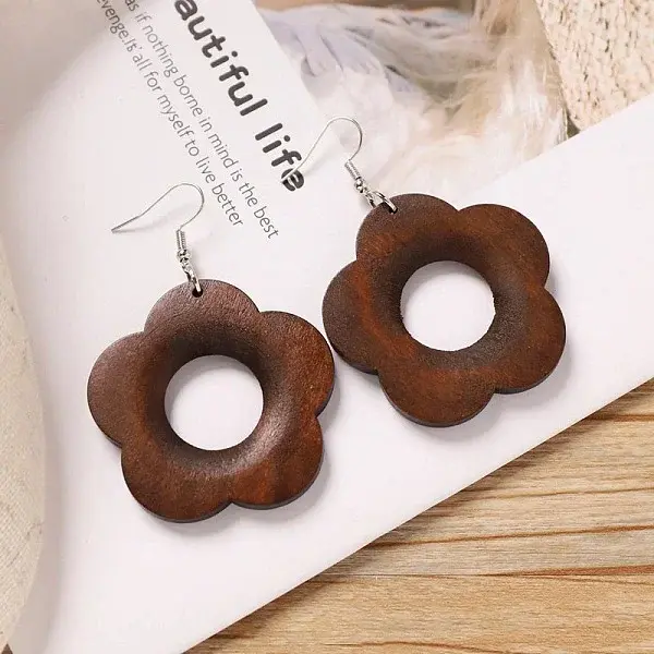 Alloy Wood Dangle Earrings