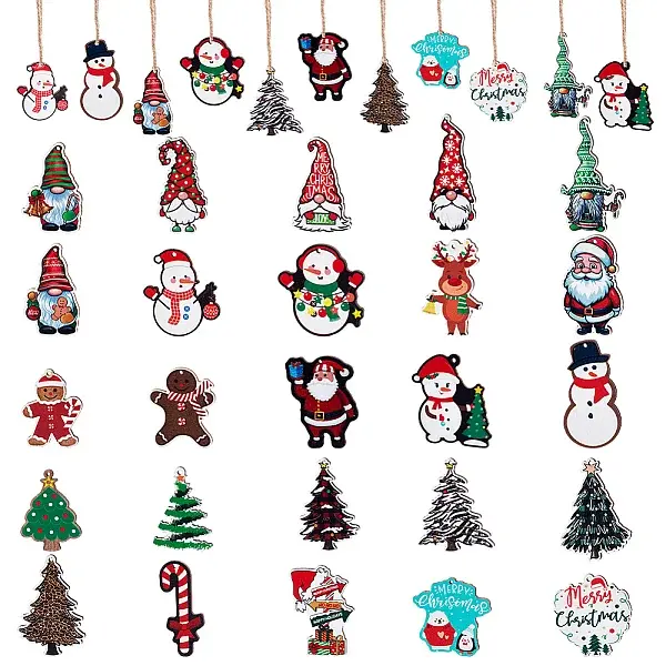 25Pcs 25 Styles Printed Wood Pendants