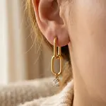 304 Stainless Steel & Cubic Zirconia Stud Dangle Earrings
