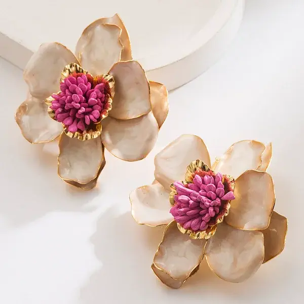 Flower Alloy Enamel Stud Earrings