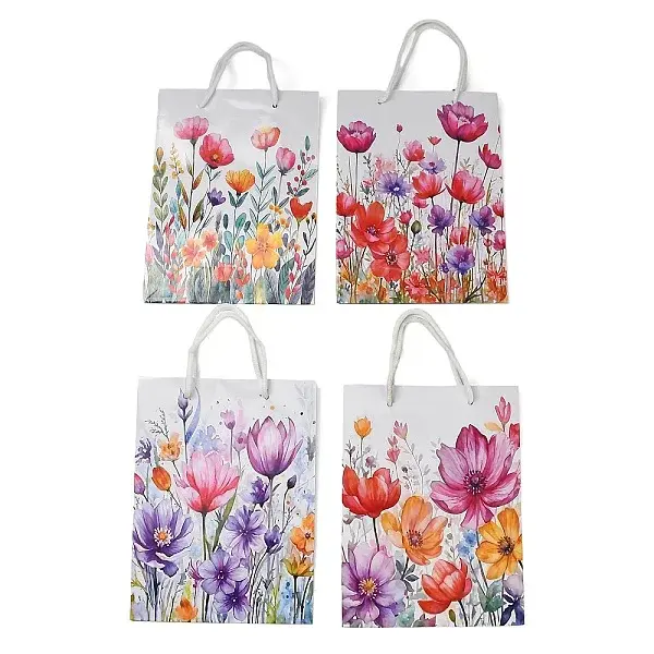 Flower Printed Paper Gift Bags with Handles