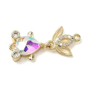Brass Micro Pave Clear Cubic Zirconia Fish Links Connector Charms