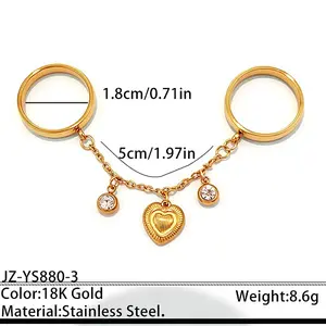 304 Stainless Steel Pave Cubic Zirconia Double Finger Rings