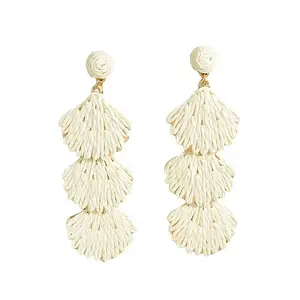 Bohemian Style Raffia Shell Shape Dangle Stud Earrings