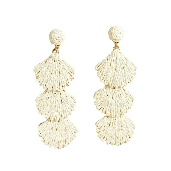 Bohemian Style Raffia Shell Shape Dangle Stud Earrings