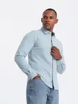 Ombre Men's long sleeve knitted SLIM FIT shirt - blue