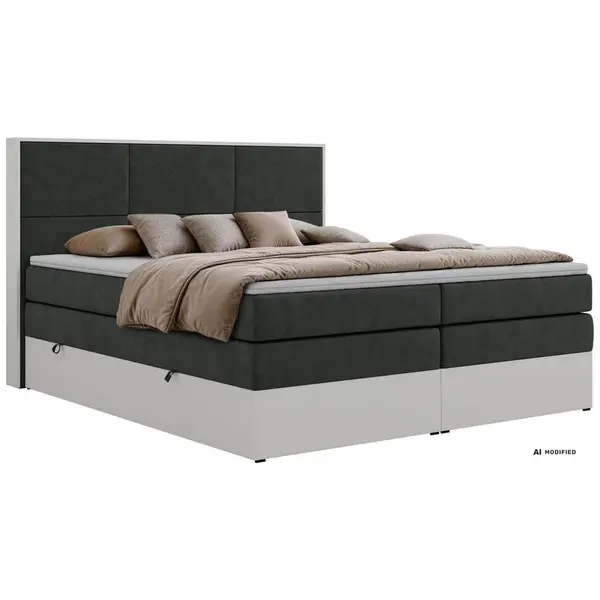 MKS POSTEL BOXSPRING DELVIT KING 180/200 - Tmavě šedá Strukturovaná látka - Topper T25 - H3