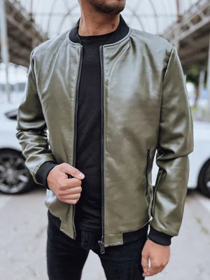 Pánská kožená bunda bomber zelená Dstreet