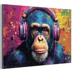 MuchoWow KOVOVÝ OBRAZ Graffiti - Šimpanz - Street art - Sluchátka - Opice 90x60 cm