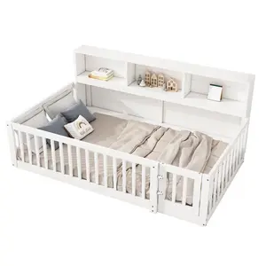 CHICFURN DĚTSKÁ POSTEL 90/200 cm v bílé barvě s policemi a výklopnou zábranou