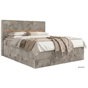 MKS POSTEL BOXSPRING ORVO KING 140/200 - Světle hnědá Manšestr - Topper Visco - H4