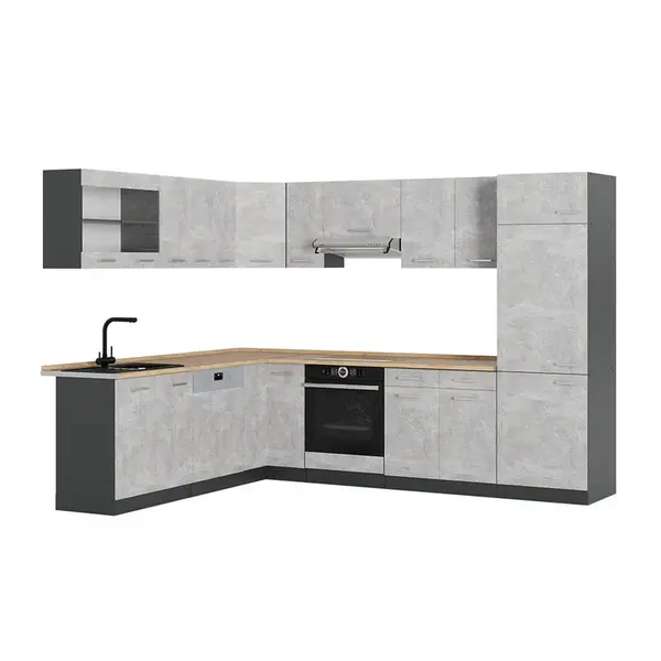 Vicco ROHOVÁ KUCHYŇ R-Line, Beton/Antracit, 287 x 227 cm, PD Dub