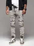 Ombre Men's denim jogger pants with rips and zippers - gray