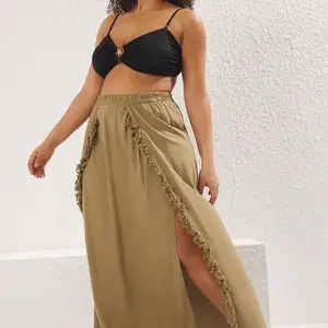 Trendyol Curve Khaki Tassel Detailed Beachwear Plus Size Skirt