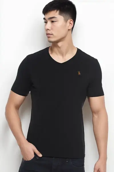 T9568 DEWBERRY V-NECK MEN'S T-SHIRT-BLACK