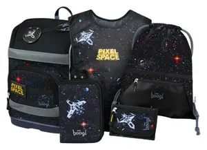 5 SET Zippy Plus Pixel Space: aktovka, penál, sáček, zástěra, peněženka