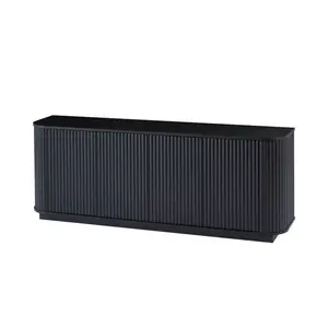 Modfu KOMODA z MDF 162,5x38x61 cm černá se 4 dvířky, push-open a vlnitým dekorem
