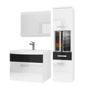 B BELINI GROUP KOUPELNOVÝ NÁBYTEK Koupelnová SADA PRI P3, Bílá / Černá lesklá, 90 cm