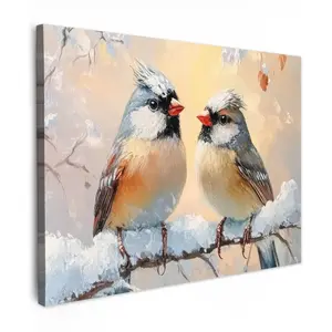 MuchoWow OBRAZ NA PLÁTNĚ Ptáci - Větev - Zima - Sníh 40x30 cm