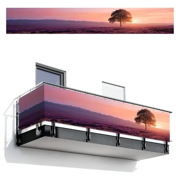 MuchoWow BALKONOVÁ ZÁSTĚNA Strom - vřes - východ slunce 500x80 cm