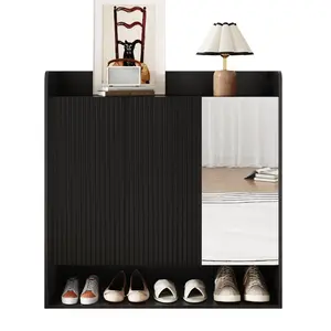 OKWISH BOTNÍK 110/35,5/110 cm černý z MDF a dřevotřísky se zrcadlem a policemi