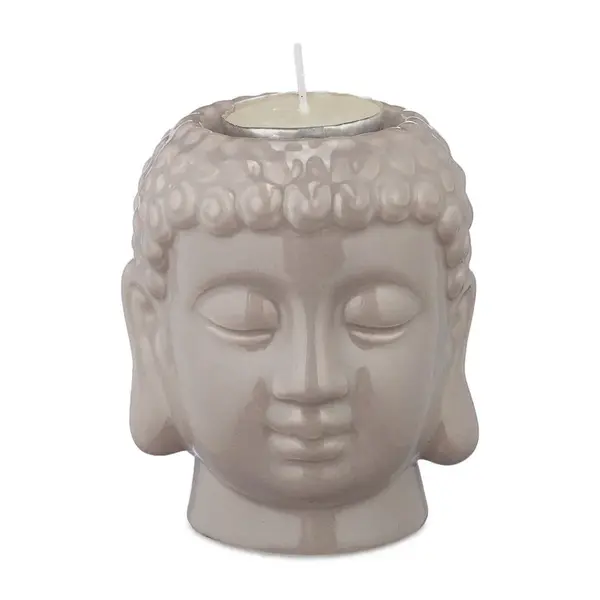Relaxdays SVÍCEN Šedý keramika hlava Buddhy
