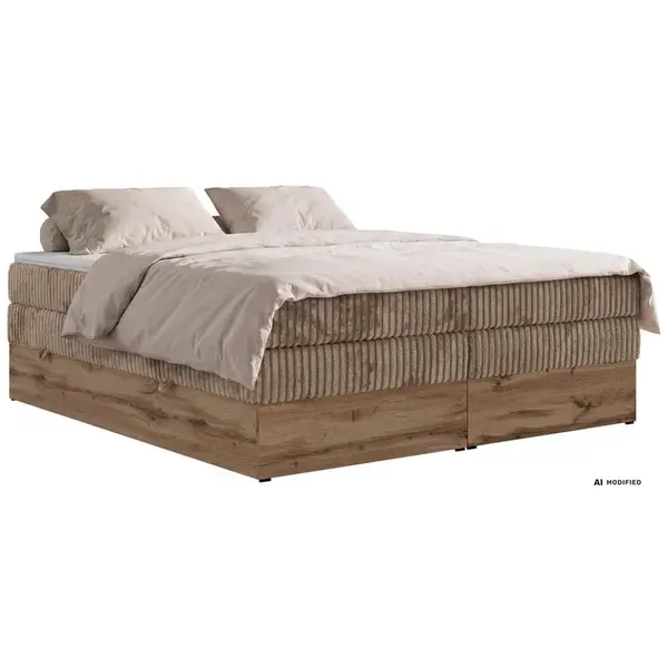 MKS POSTEL BOXSPRING WOOD ZERO KING 180/200 - Hnědá Manšestr - Topper T25 - H4
