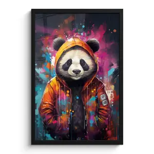 MuchoWow PLAKÁT V RÁMU Panda - Bunda - Graffiti - Oranžová 40x60 cm