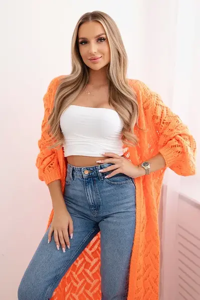 Svetr dlouhý cardigan Super KID Mohair oranžově neon