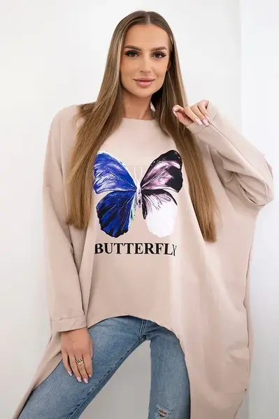 Halenka s potiskem oversize béžová