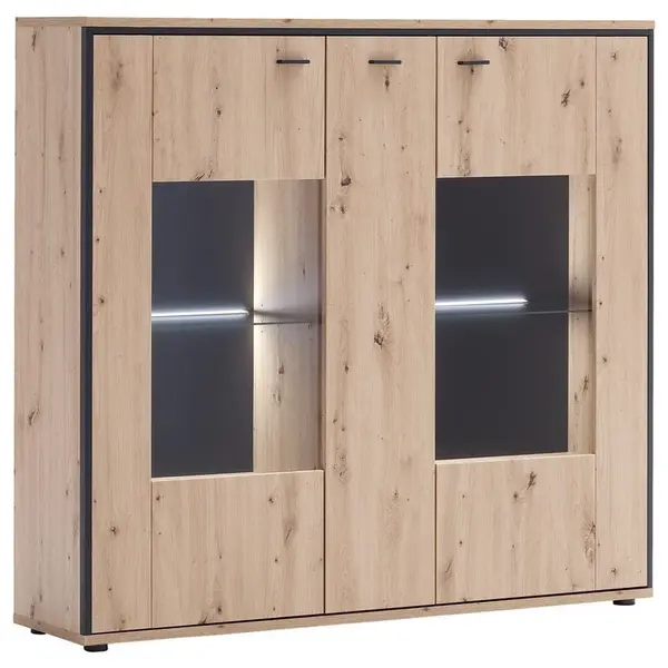 MID.YOU VYSOKÁ KOMODA, antracitová, barvy dubu, 153/143/38 cm