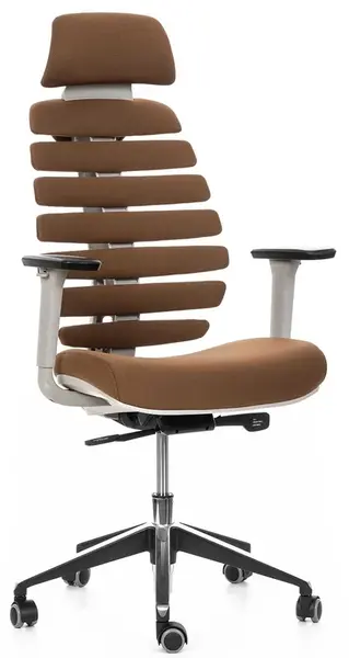 MERCURY Ergonomická kancelářská židle FISH BONES s opěrkou hlavy, šedý plast, hnědá 26-69, 3D područky