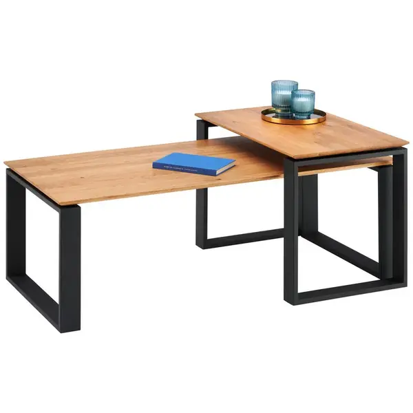 Hom`in SADA KONFERENČNÍCH STOLKŮ, černá, barvy dubu, dřevo, kov, 65-110/40/40-50 cm