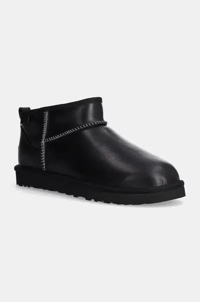 Kožené snehule UGG Classic Ultra Mini Lthr Regen čierna farba, 1158191-BLK