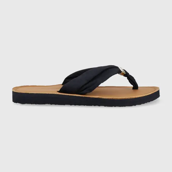 Žabky Tommy Hilfiger TH ELEVATED BEACH SANDAL dámske, tmavomodrá farba, na plochom podpätku, FW0FW06985