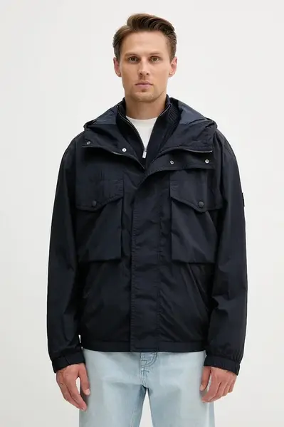 Bunda BOSS Orange Omusk-W tmavomodrá farba, prechodná, 50543388