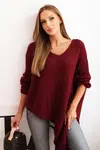 Kesi Włoski Dámsky asymetrický sveter z vlny Plus Size s V výstrihom bordový