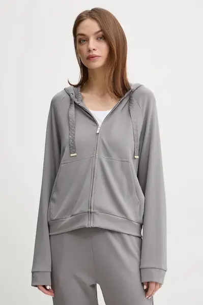 Mikina s kapucňou BOSS šedá farba, s kapucňou, jednofarebná, 50535842