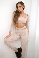 Complete with a beige blouse top