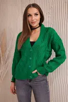 Button-down sweater with decorative green knit