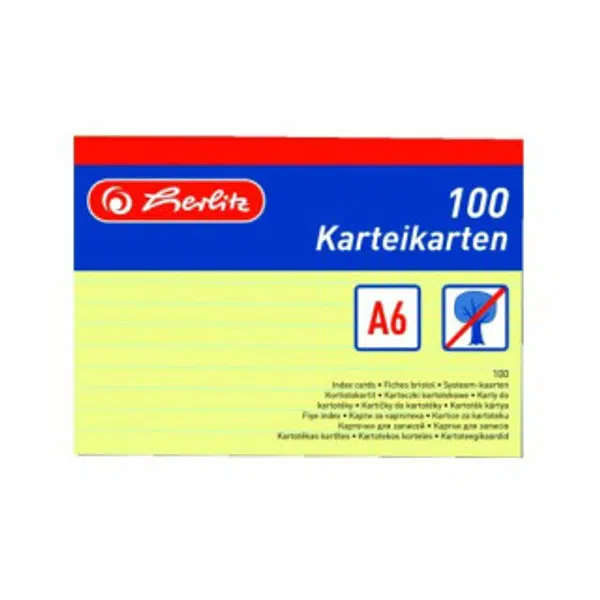 Herlitz - Karty do kartotéky A6, žluté, linka