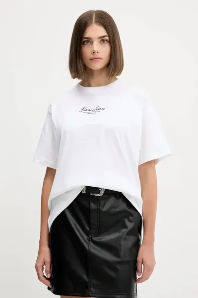 Bavlněné tričko Guess Jeans dámské, bílá barva, W5YI25 K8HM0