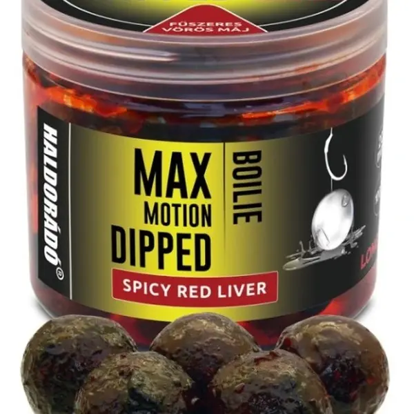 Haldorádó dipované boilies dipped max motion 80 g 20 mm - pikantní červená játra