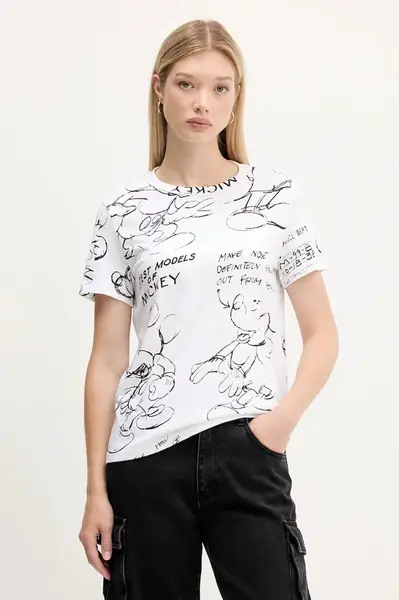 Bavlněné tričko Desigual MICKEY SKETCH dámské, bílá barva, 25WWTK03